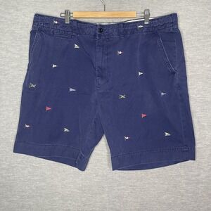 Polo Ralph Lauren Mens Navy Blue Nautical Flag Embroidered Chino Shorts Size 42‎